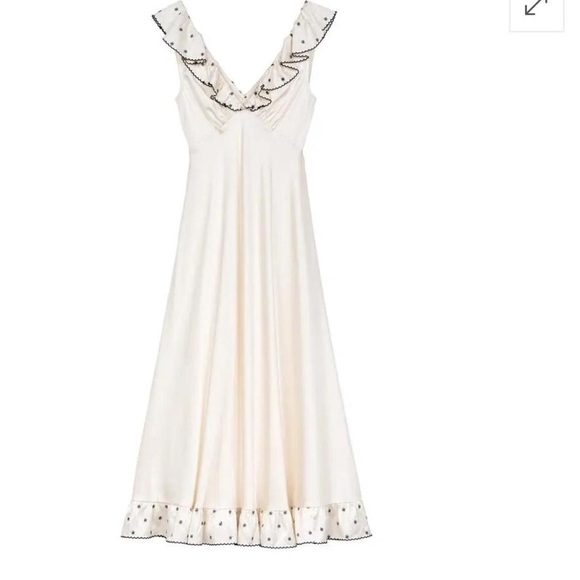 NWT Caroline Constas Ivory Ruffle Dress Polka Dot Trim  Cottagecore Size M - Picture 3 of 3
